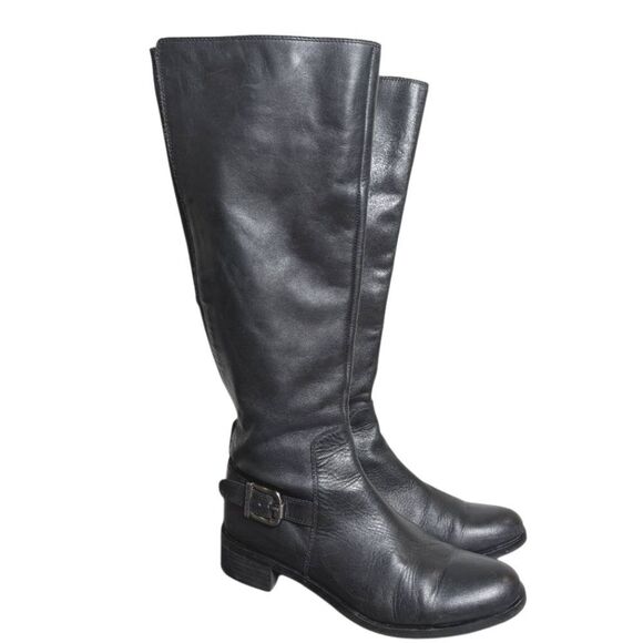 Vince Camuto Shoes - Vince Camuto Valero Black Leather Knee High Strap Riding Boots Womens 7.5